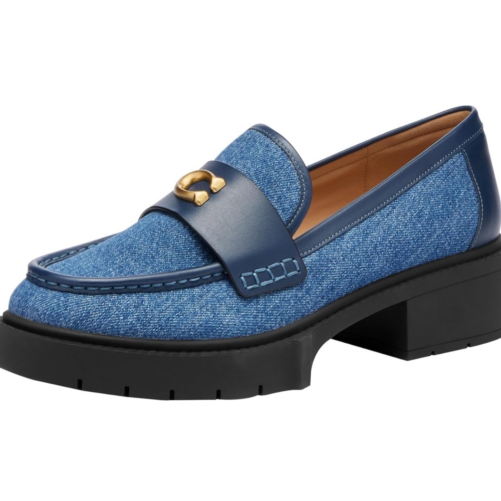 Coach Denim Blue Loafers with Gold Detail